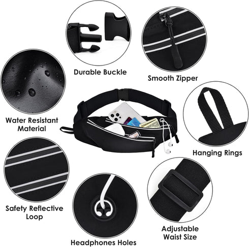 Running Belt for Men Women Waterproof Fanny Pack Crossbody Running Waist Bag Packs Running Pouch with 2 Pockets Elastic Running Belt Bag with Cell...