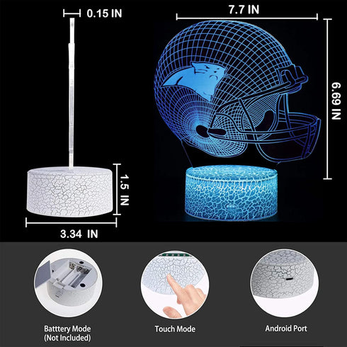 Helmet Shape 3D Optical Illusion Smart 7 Colors Night Light Table Lamp Gifts for Panthers Fans, Men, Women, Kids, Boys, Teens…...