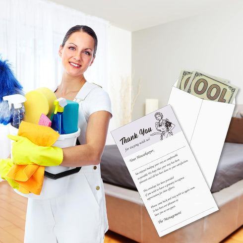 Geyee 100 Pack Housekeeping Thank You Tip Envelopes, Cash Self Adhesive Tip Envelopes for Hotel Motel Coin Seed Gratuity Key Cards Saving, White w...