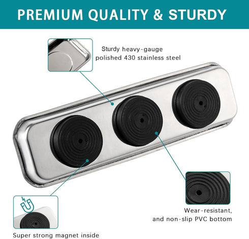 3 Pieces Magnetic Trays Set Stainless Steel Magnet Tool Tray Parts Holder for Screws, Sockets, Bolts, Pins, Mechanic's and Automotive...