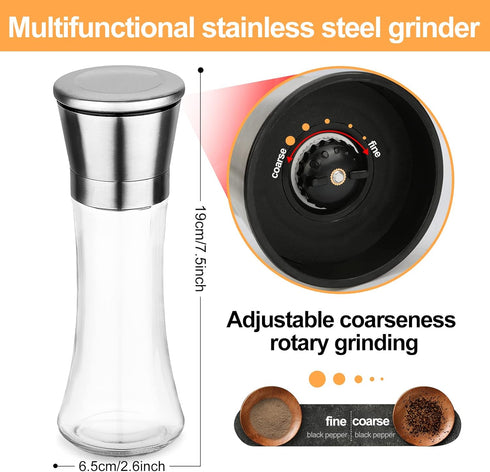 Pepper Mill Grinder Refillable,SAINSWIN Manual Salt and Pepper Grinders,Adjustable Coarseness Spice Grinder,Kitchen Gadgets Nutmeg,Herb,Black Pepp...