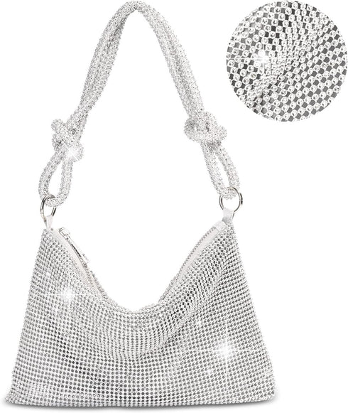 Silver Purse Rhinestone Purse Silver Clutch Sparkly Purse Silver Bag 10.2"×0.4"×6.69"(Silver)...