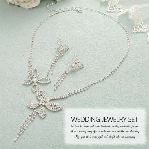Unicra Silver Bride Wedding Jewelry Sets Butterfly Rhinestone Bridal Necklace Earrings Set Prom Costume Choker Necklaces for Women and Girls...