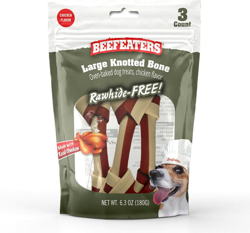 Beefeaters Rawhide Free Large Knotted Bone Dog Treat 3ct...