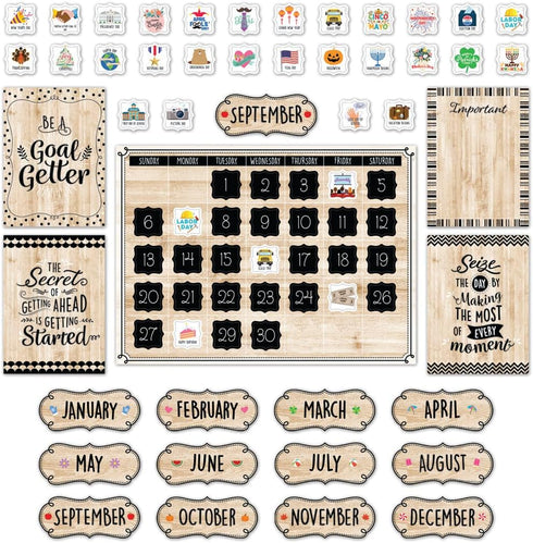 CTP Core Décor Black, White, and Wood Calendar Set Bulletin Board Top Classroom Decorating Accents (Creative Teaching Press 10920)...
