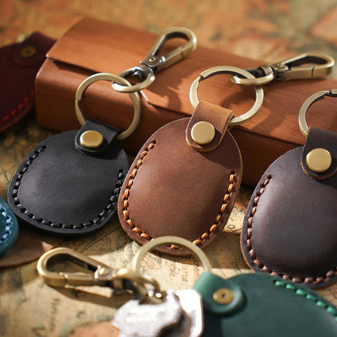 Airtag Holder Keychain-Genuine Leather Airtag Keychain Holder 4 Pack,Handmade Air Tag Case Scratch-Resistant Leather Key Chain Ring Compatible for...