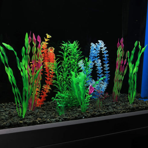 MyLifeUNIT Artificial Fish Tank Plants, 10 Pack Plastic Aquarium Plants Decorations...