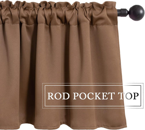 MIULEE Blackout Valance Mocha Rod Pocket Thermal Insulated Window Treatment Tiers Solid Short Curtain for Small Window Bedroom 52 x 18 Inches 1 Pa...