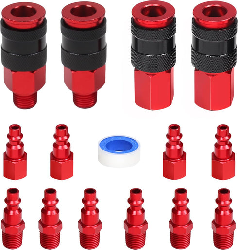 No Rust Air Hose Fittings Kits 15 PCS Set, Quick Connect Air Compressor Accessories Industrial Air Tools Fittings, Male and Female High Flow Air F...
