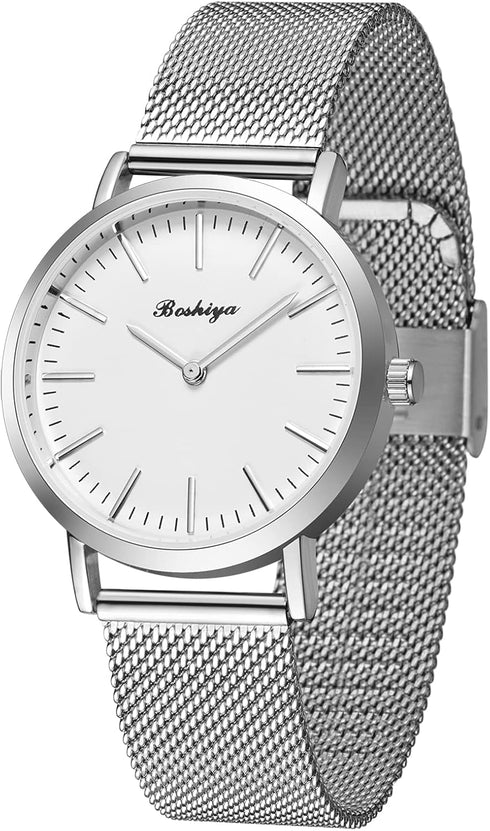BOSHIYA Watches for Women Easy Reader 30mm Stainless Steel Expansion Band Sliver Gold Ladies Small Wrist Watch…...