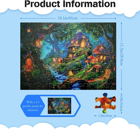 MISITU 100 Piece Puzzles for Kids Mushroom House Large Piece Puzzles 100 Pieces Puzzles for Adults Children Puzzles 100 Piece Families Challenging...