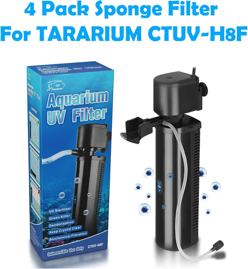 TARARIUM CTUV-H8F JUP-03 Aquarium Filter Replacement Filters Sponge 4 Pack COOSPIDER JUP03 CTUV-H8F...