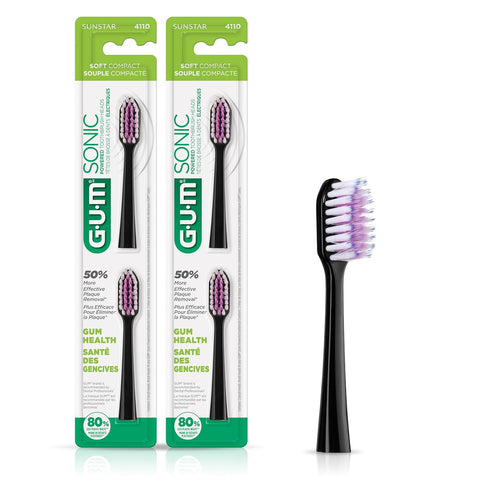 GUM Sonic Powered Toothbrush Refills, Tapered Bristles Clean Below The Gumline, Black 2ct. (Pack of 2)...