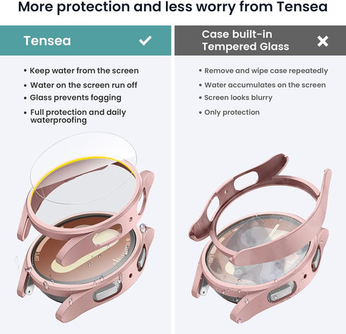 Tensea [5+5Pack for Samsung Galaxy Watch 7 Screen Protector Case 44mm Accessories, Hard PC Bumper/HD Anti-Fog Tempered Glass Protective Film, Face...