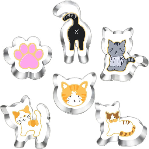 Kitty Cat Cookie Cutter Set-6 Piece-Cat Face, Kitty Butt, Kitty Cat Paw and 3 Cute Shapes Kitty Cat Body Cookie Cutters Molds for Kitty Cat Themed...