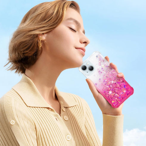 Ruky for iPhone 15 Case, with Screen Protector Glitter Sparkle Flowing Quicksand Waterfall Flexible Soft TPU Protective Women Girls Phone Case for...