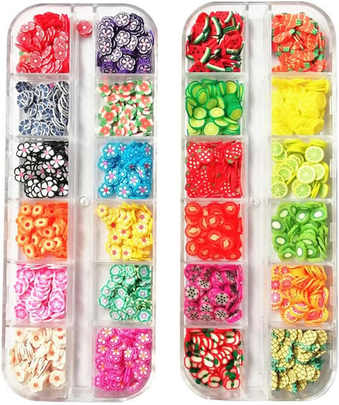 AKOAK 2 Boxes of Crystal Mash Clay Strip Flowers Fruit Slices Apples, Strawberries, Watermelons Nail Crafts Making, Decorations Scrapbook DIY Craf...