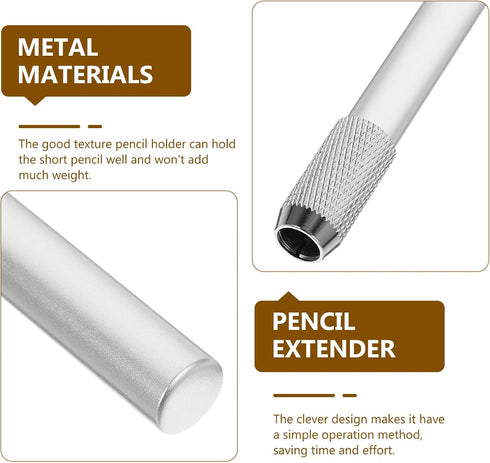 TEHAUX 5pcs Pencil Extenders, 4inch Stainless Steel Pencil Lengthener Adjustable Charcoal Pencil Stand Pen Sleeve Extender Pencil Extender Holder ...