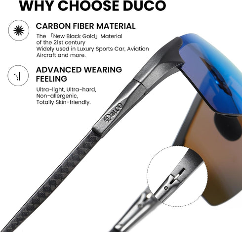 DUCO Mens Sunglasses Polarized Sports Fishing Running Driving Carbon Fiber Sunglasses for Men UV400 Protection DC8277...