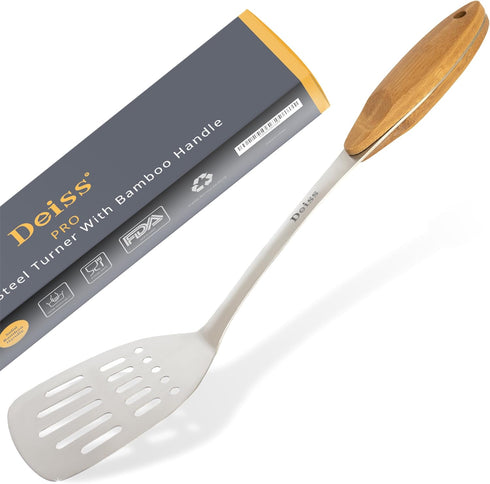 Deiss PRO Metal Spatula with Comfortable Wooden Handle - Kitchen Turner for Scraping, Turning Meat, Mixing Scrambled Eggs - Heat Resistant, Fish, ...