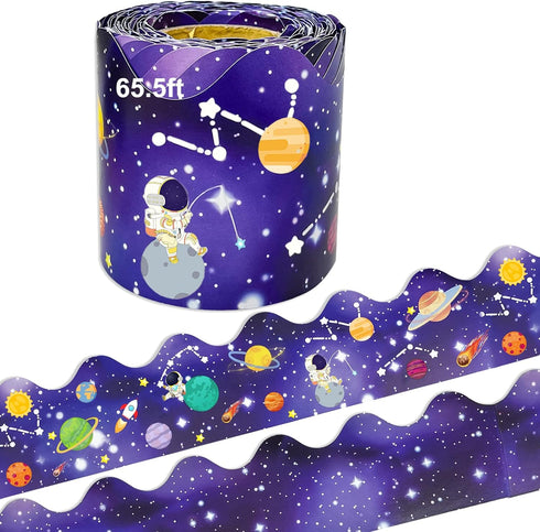 Outer Space Bulletin Board Borders Double-Sided Trim, Boho Galaxy Bulletin Board Decorations Night Sky Border Stickers for School Classroom Office...