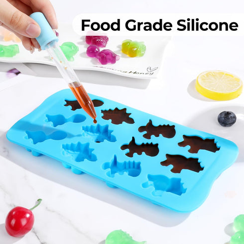 2 Sized Dinosaur Candy Molds Gummy Molds - Regular and Mini size Dinosaur Silicone Chocolate Molds Nonstick Set of 5 Including Triceratops T-Rex S...