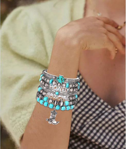 FAERLIIRY Turquoise Bracelet Western Bracelets Stackable Bracelet Handmade Gemstone Bangle for Women Christmas Birthday Gift...