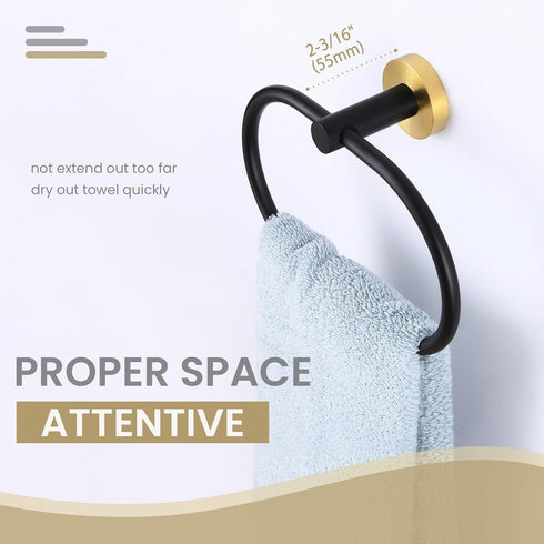 Towel Ring Black & Gold, Suyar Stainless Steel Hand Towel Holder, Oval Shape Towel Hanger, Towel Rack for Bathroom Wall...