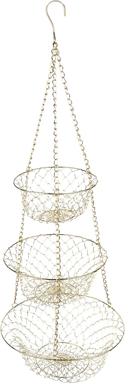 Fox Run Gold 3-Tier Kitchen Hanging Fruit Basket, 32-Inches...