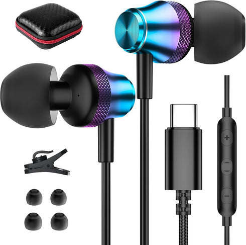USB C Headphone Wired Earbuds for Samsung A53 A54 S23 S22 S21 S20 Galaxy Z Flip 5 Fold 4 in-Ear Noise Canceling Type C Earphone with Microphone fo...