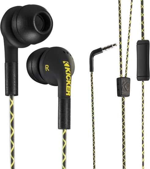 KICKER 46EB74 Wired Earbuds | in-Ear Noise-Isolating Earphones Stereo Monitor Headphones Silicone Ear Tips 3 Sizes | in-Line Mic and Multi-Functio...