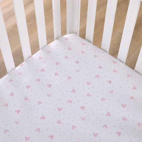 Disney Minnie Mouse Lovely Little Lady Pink and White Minnie Icon and Polka Dot Fitted Crib Sheet...