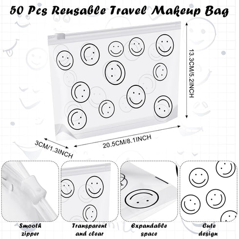 50 Pcs Clear Zipper Pouches Clear Makeup Pouches Toiletry Bags Leakproof PE Pouch with Zipper Transparent Plastic Travel Cosmetic Bags for Women M...