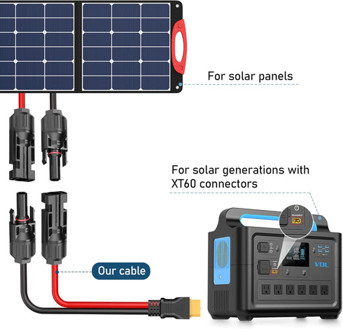 Solar Panel Plug to XT60 Charge Cable, 12AWG(6.5Ft) Solar Extension Cable with Upgraded XT60 Adapter,Solar Connector to XT60 Cable for Ecoflow Riv...