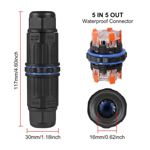 6pcs IP68 Waterproof Junction Box, Outdoor Electrical Cable Connector for 3.5-10mm Wire Range(AC 250V, 16A), Quick Screwless Installation (2505-5P...