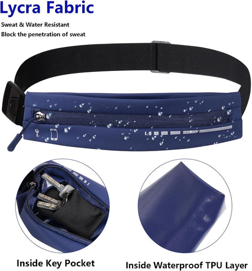 Slim Running Belt for Women Men Water Resiatant Runners Fanny Pack Adjustable Waist Pouch Reflective Phone holder Running Gear Accessories for Spo...