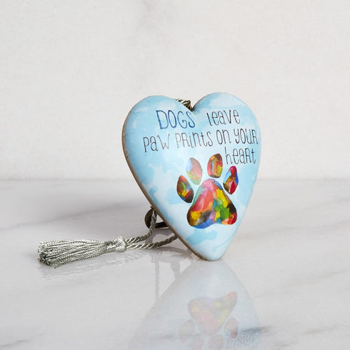 DEMDACO Dogs Leave Paw Prints On Your Heart Rainbow Sky Blue 4 x 3 Heart Shaped Resin Keepsake Art Hearts Decoration with Key and Tassel...