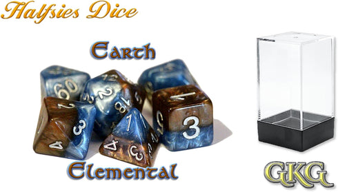 Gate Keeper Games and Dice: Halfsies Dice: Earth Elemental - 7pc Set, Cerulean Blue & Brown, Pearlescent Swirl, 7 Resin Dice for Role Playing Game...