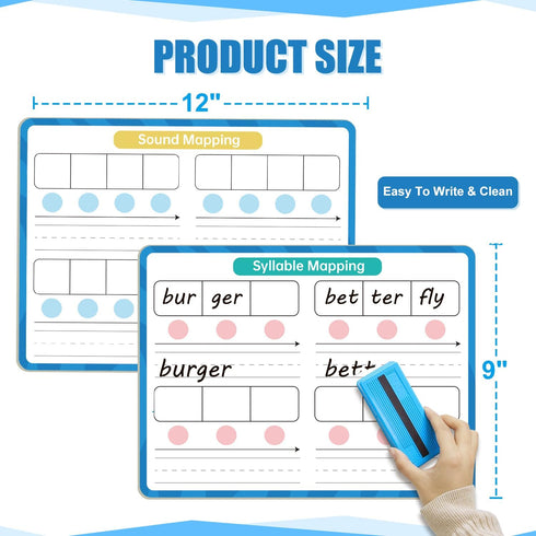 Phonemic Awareness Dry Erase Board,9" x 12" Double Sided Syllable Small Whiteboard,Speech Games, Letter Sound,Science Reading Manipulative,Prescho...