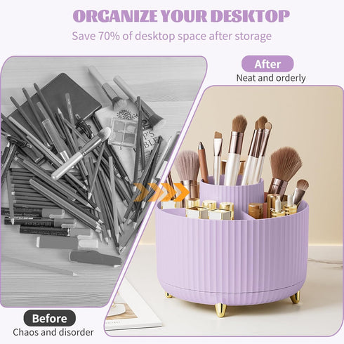 CenYouful Makeup Brush Holder Organizer,5 Slot 360° Rotating Make up Brushes Cup, Makeup Organizer Countertop for Cosmetics, Nail Polish, Art Supp...
