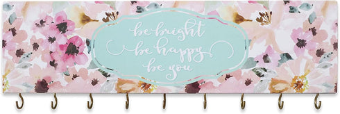 SANY DAYO HOME Be Bright Be Happy Be You Wall Mount Necklace Holder Organizer with 9 Jewelry Hooks for Ring, Hair Bow, Headband, Purse - Wall Deco...