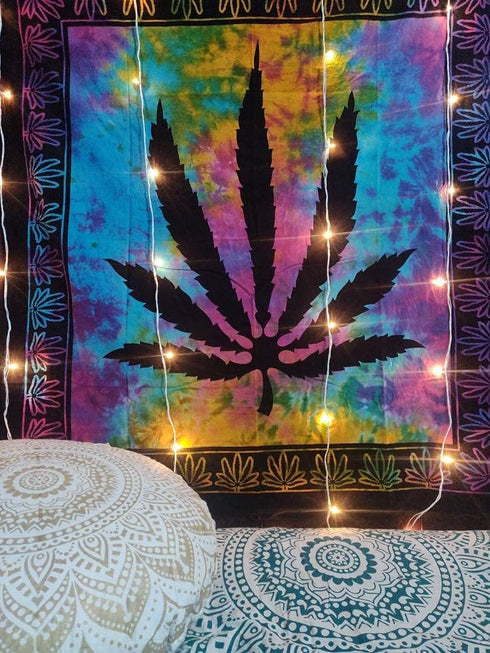 ICC Weed Tapestry Marijuana Wall Hanging leaf Poster Cannabis Hippie Decor Pot Flag Collage Dorm Trippy Bohemian Art psychedelic Small Hippie Rast...