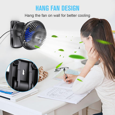 BESKAR USB Clip on Fan, Portable Small Fan with Cord Powered, 3 Speeds Strong Airflow, with Sturdy Clamp, Quiet Personal Desk Fan...