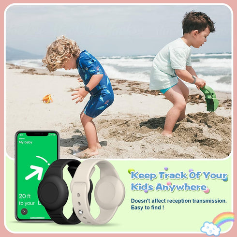 AirTag Case, Waterproof AirTag Bracelet & Necklace for Kids, Soft Silicone Air Tag Holder with Key Ring (Black+ Beige, White)......
