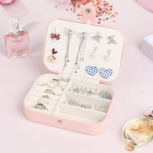 Travel Jewelry Box,Jewelry Organizer, PU Leather Small Travel Jewelry Case, 6.3x4.3",Pink,1Pack...