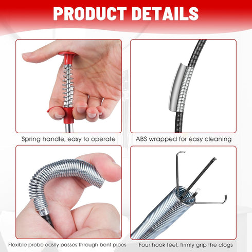 Flexible Grabber Claw Pick Up Reacher Tool With 4 Claws, 63 Inch Bendable Hose Pickup Reaching Assist Tool Drain Snake Hair Drain Clog Remover Too...