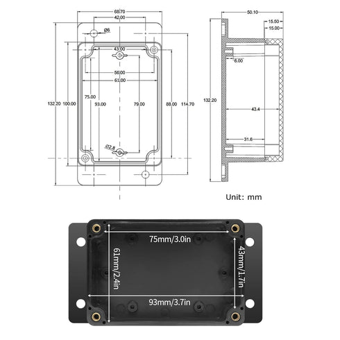 Electronic Project Box, 2pcs IP65 Waterproof Junction Box, ABS Plastic Black Electrical Boxes, Electric Project Case Enclosure Box with Fixed Ear ...