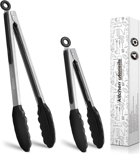 Kitchen Tongs, Stainless Steel Silicone Tongs for Cooking 600ºF High Heat-Resistant BBQ Grilling Locking Tongs, Set of 2-9" and 12"...