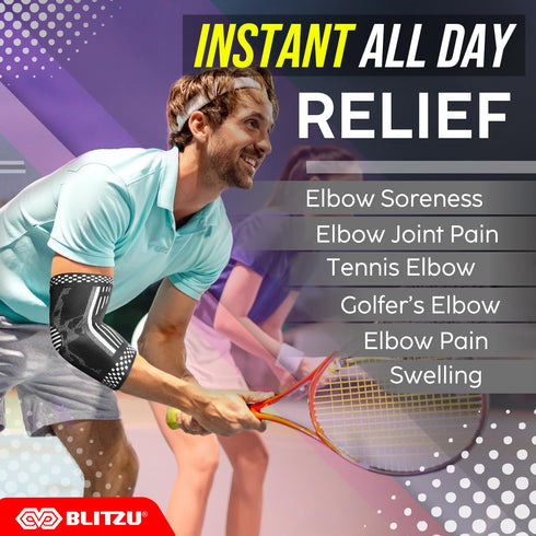 BLITZU 2 Pack Elbow Brace Support, Elbow Compression Sleeve Orthopedic Pain Relief for Golfer's, Tennis Elbow, Arthritis, Bursitis, Tendonitis Tre...