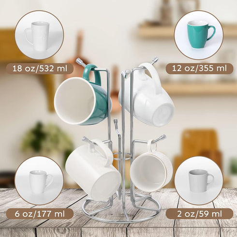 HULISEN Coffee Mug Holder for Countetop, Cup Tree for Counter Large Mugs with 6 Hooks, Metal Cup Holder Stand, Standing Rack Display for Coffee Ba...